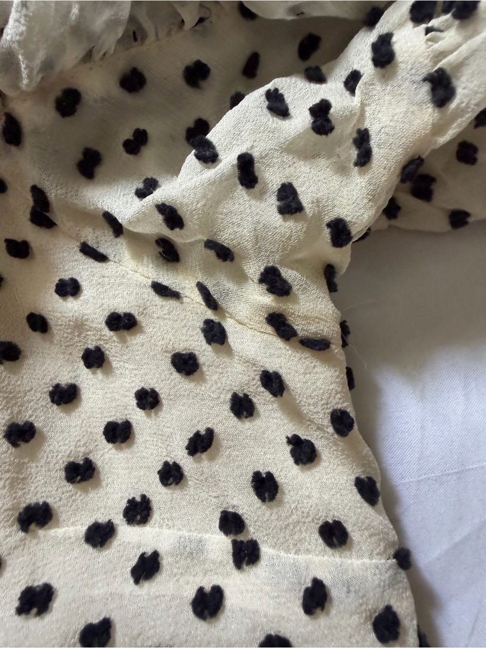J Crew Silk Cotton Offwhite Raised Polka Dot Ruffles Blouse Womens Size 00 - Picture 5 of 7